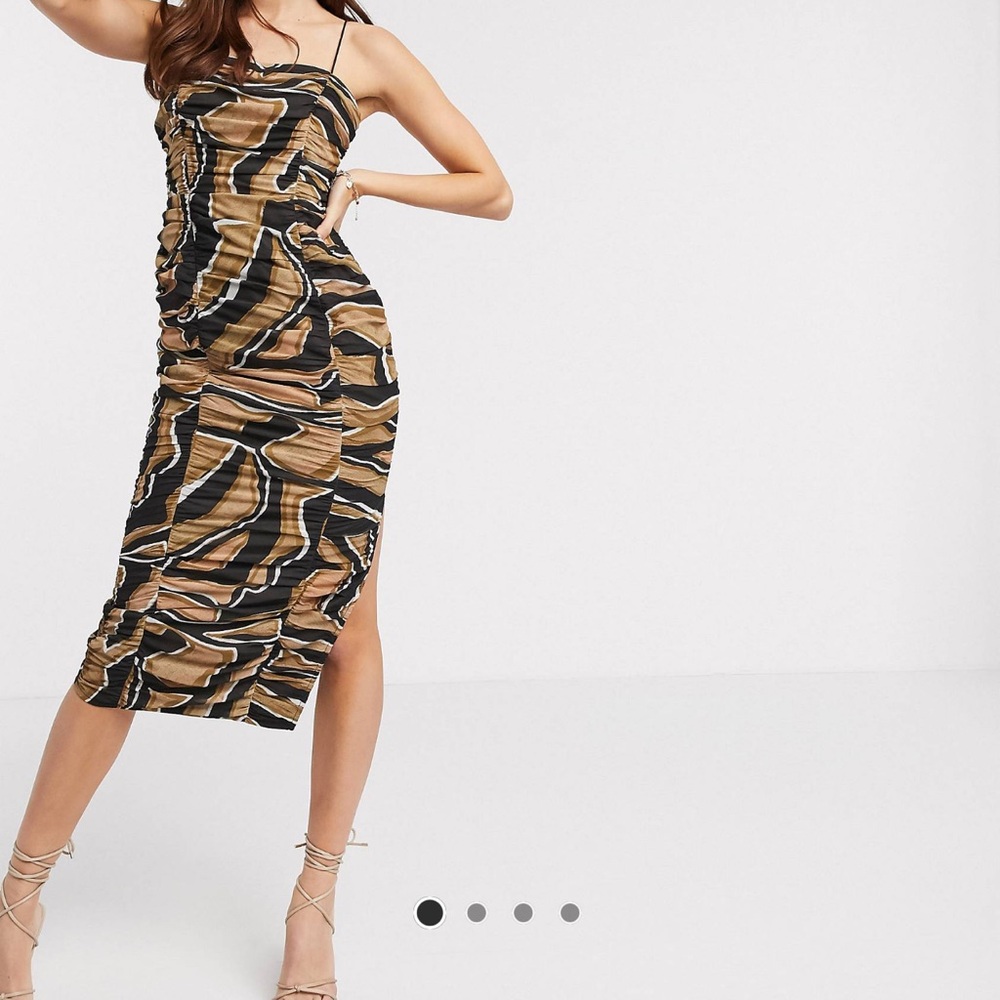 ASOS Ruched Pencil Midi Dress in Abstract Print